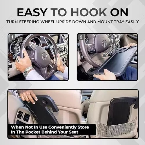 Car Steering Wheel Hook Tray Table – Multipurpose Food & Laptop Holder